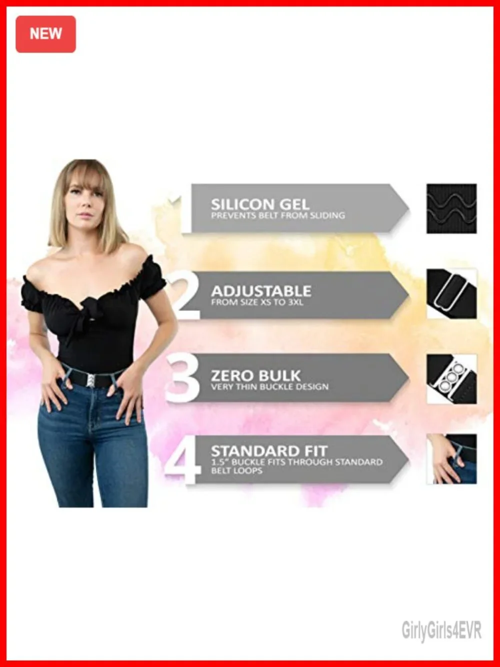 Invisible No Show Elastic Belt for Women Non Slip Adjustable Stretch 1.5